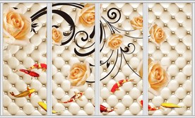 温馨浪漫玫瑰花九鱼图移门