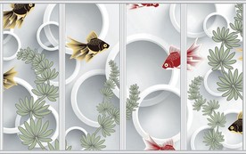 现代简约水藻金鱼移门