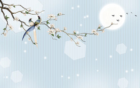 玉兰花鸟中式背景墙