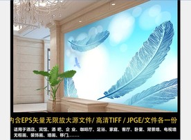 唯美北欧现代简约羽毛壁画背景墙