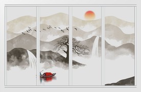 新中式抽象水墨山水画移门