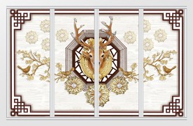 欧式浮雕花边现代金鹿头移门