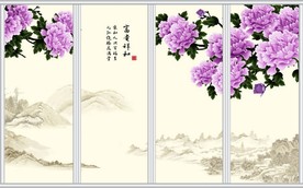 富贵吉祥紫色牡丹花移门