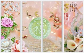 家和富贵牡丹玉雕移门