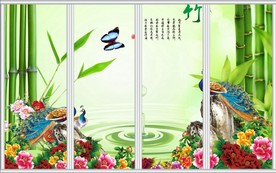 孔雀牡丹竹报平安移门