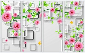 梦幻玫瑰花藤移门