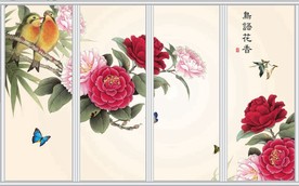 鸟语花香中国风壁画移门