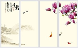 唐韵玉兰花中式背景移门