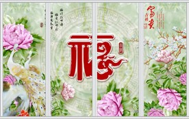 玉雕家和富贵花朵移门