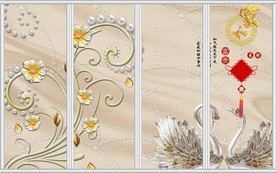 古典花卉天鹅移门