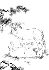 骏马线描 骏马白描 骏马素描