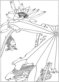 连年有余 鲤鱼线描 金鱼线描