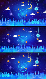 旋转风车月亮星空卡通视频背景