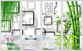中式竹子3D背景移门