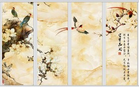 古典唯美花鸟移门