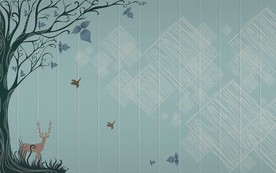 现代简约大树麋鹿电视背景墙