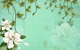 水彩简约花卉电视背景墙