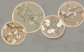 四联古典花卉中式背景墙