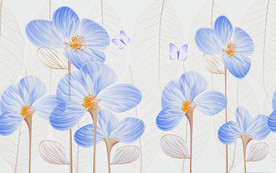 现代简约蓝色花卉背景墙