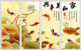 浮雕游鱼荷花移门