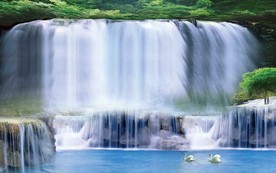 流水生财瀑布电视机背景墙