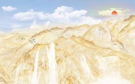 大理石山水瀑布中式背景墙