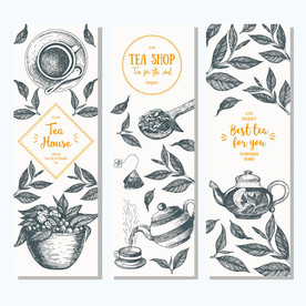 茶叶茶馆素描矢量设计素材