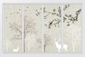 中式现代简约花鸟移门