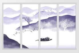 新中式禅意水墨山水移门
