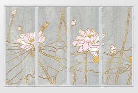 现代简约立体浮雕荷花移门