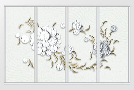 中国风立体荷叶鱼群移门