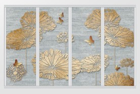 现代简约仿石纹金色荷叶荷花移门