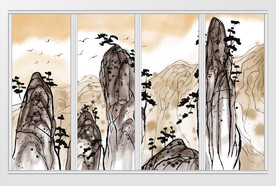 新中式写意水墨山水移门