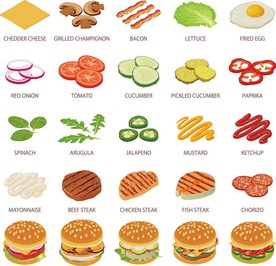 汉堡食材手绘插画设计素材