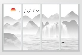 新中式意境大气水墨山水移门