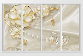 3d立体奢金珠宝花朵天鹅移门