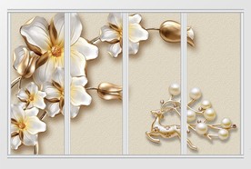 3d立体金色郁金香珍珠麋鹿移门