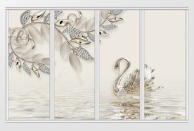 3d精美珠宝钻石枝叶天鹅移门