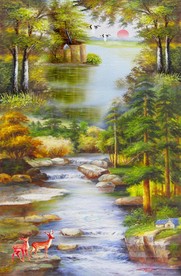 抽象森林麋鹿油画装饰画