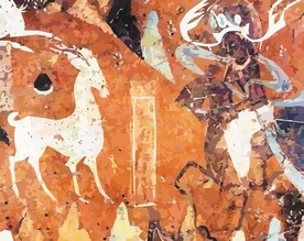 九色鹿防敦煌壁画古典艺术矢量