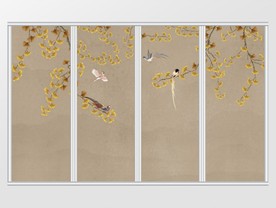 中式枫叶花鸟移门