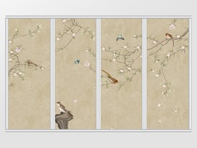 新中式牡丹花鸟移门