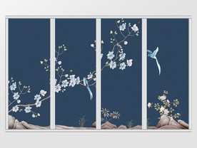 中式工笔仿手绘花鸟移门