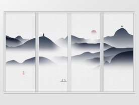 中国风意境禅意山水移门