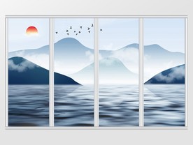 新中式禅意水墨山水画移门