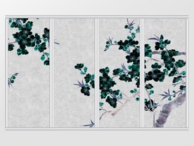 新中式工笔桃花移门