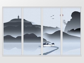 中国风水墨意境山水画移门