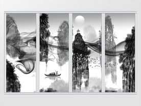 新中式抽象山水画移门