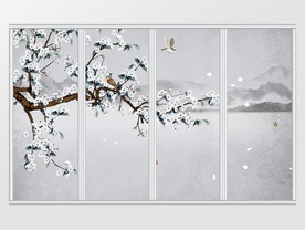 中式花鸟梅花移门