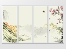 中式山水鸟语花香移门